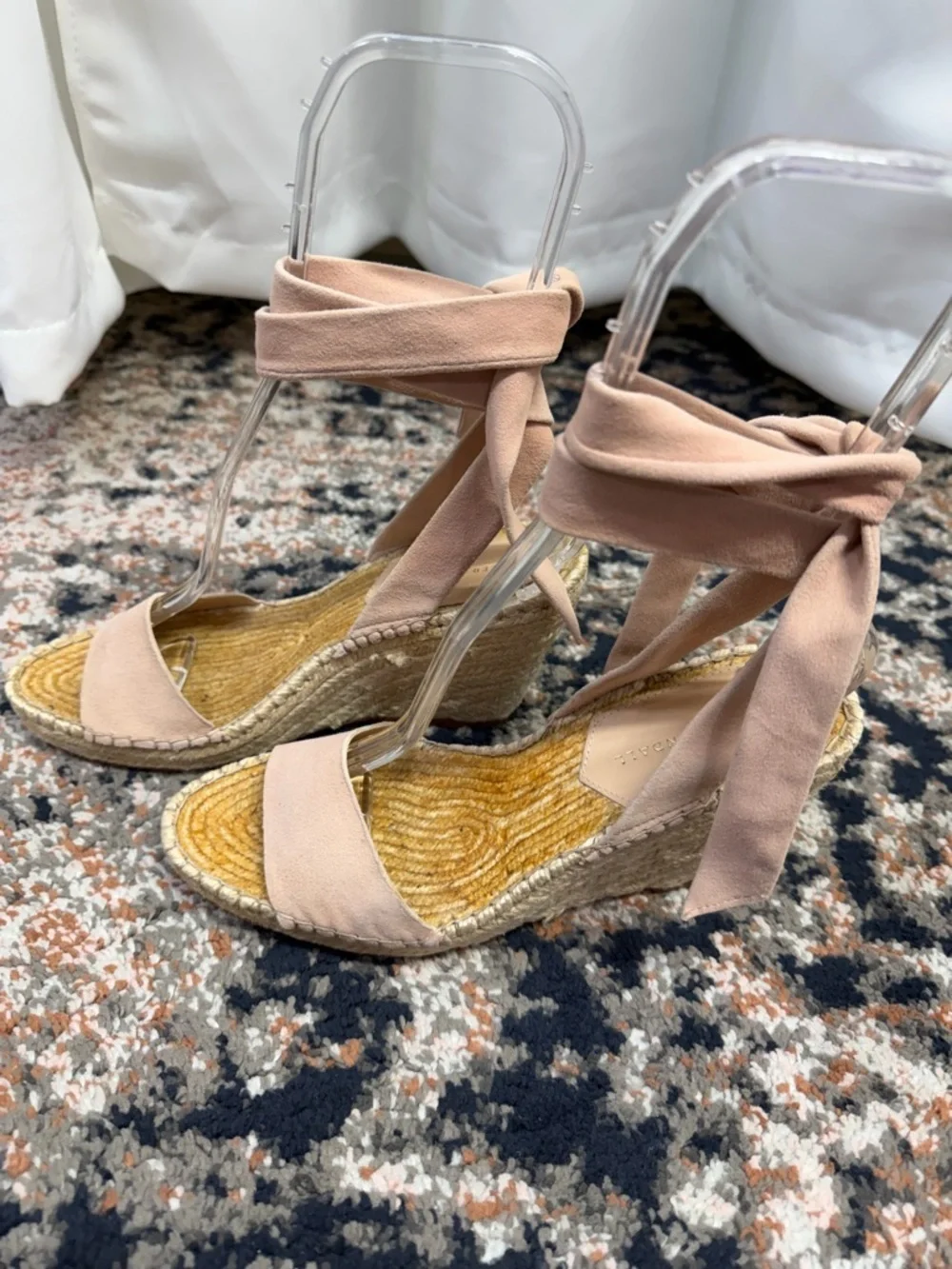 Loeffler Randall ‘Harper’ Blush Pink Suede Ankle Tie Espadrille Sandals Size 7.5